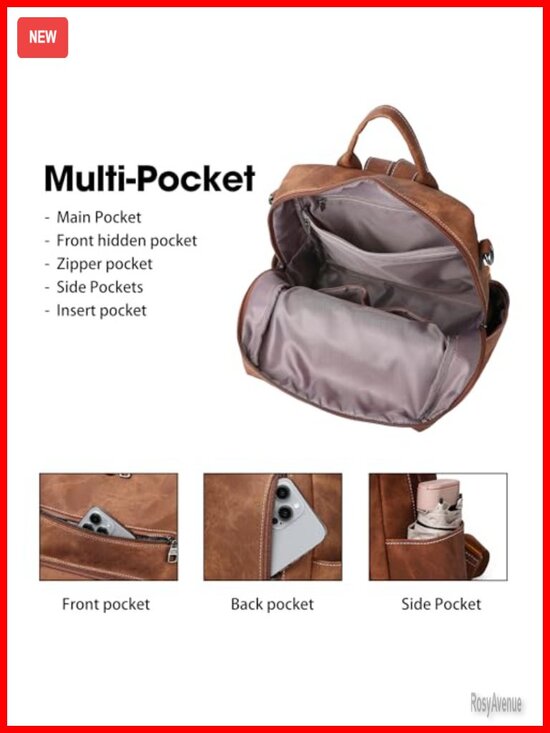 PU Leather Convertible Backpack Purse for Women - 8 Pockets Waterproof Daypack main image 5